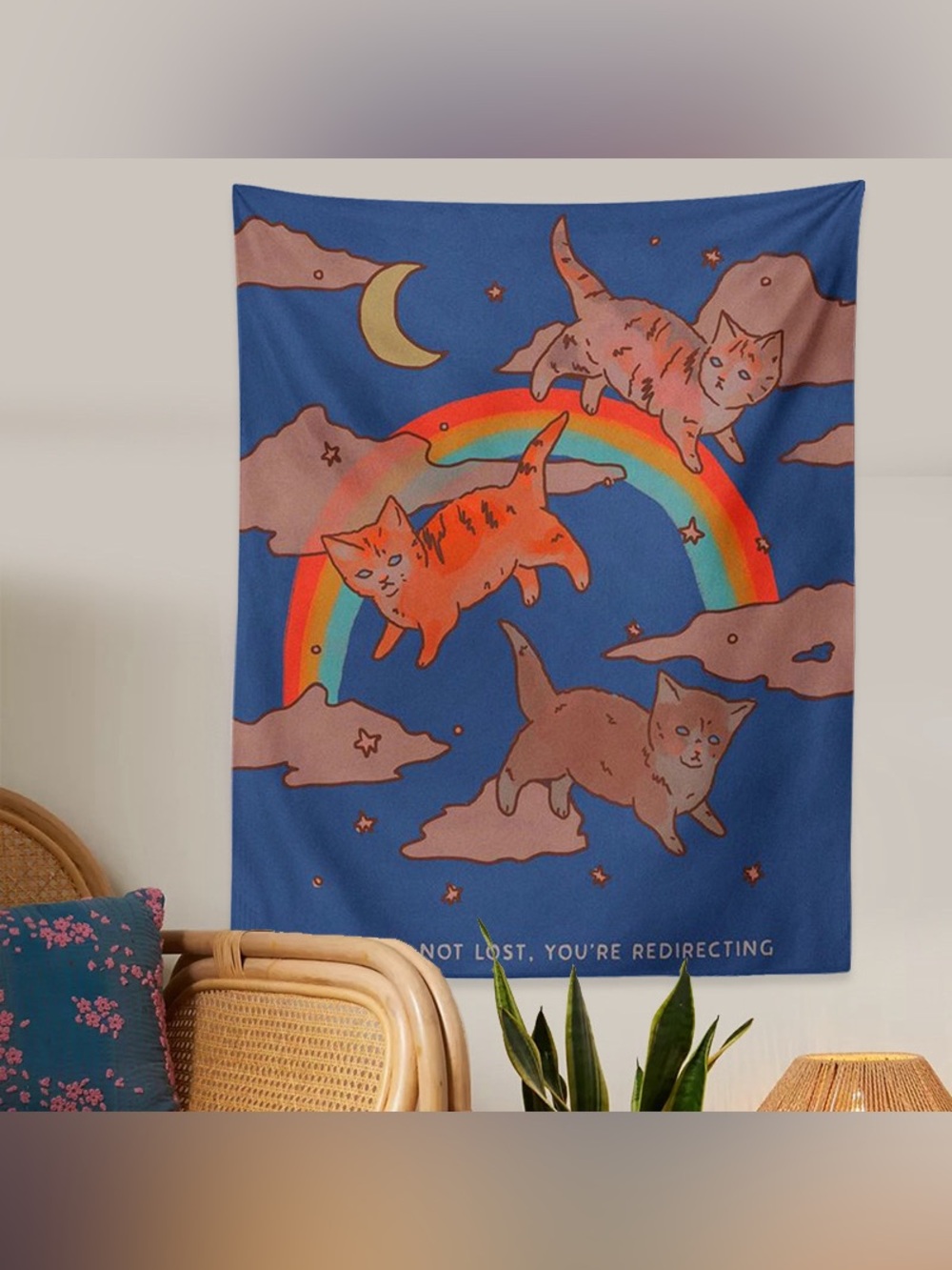 Graphic Rainbow Cute Cats Star Moon Tapestry Wall Decor